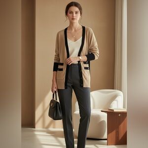 VTG Cache Y2K size S tan/black Colorblock cardigan sweater quiet luxury